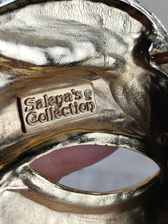 Vintage Salena’s Collection Belt Embossed Leather Black Art Deco Gold Buckle